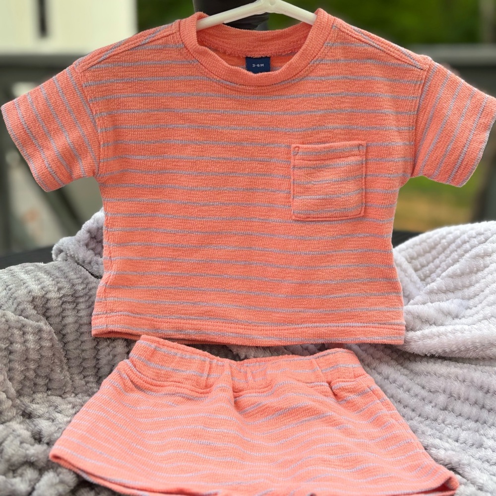 Old Navy Orange and Gray Striped Baby Outfit